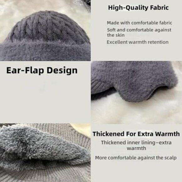 Trapper Hat Winter Soft Knit Beanie Ear Flaps Wool Lined Cozy Classic